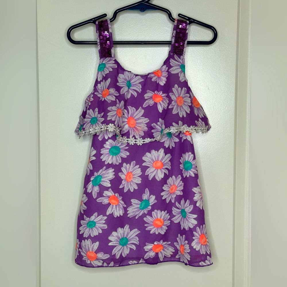 Pogo Club of NY Girls Sleeveless Purple Flower Blouse Size S